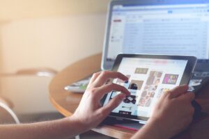 person using laptop